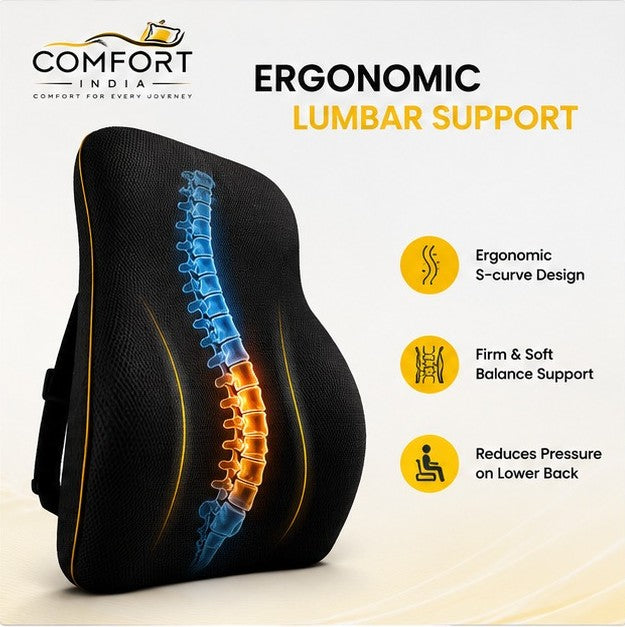 Memory Foam Chair Back Support – Orthopedic Lumbar Cushion for Office Chair & Car Seat, Superior Pain Relief (Black)